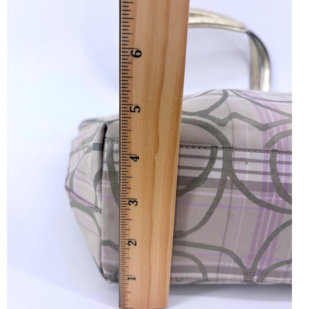 Coach Heritage Plaid Signature C Tote Bag Metallic Gold Lavender F17474 - Picture 4 of 11